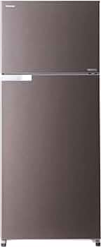 Toshiba 640L Double Door Refrigerator GRH655(DS) with stainless steel finish, featuring ample storage space and convenient compartments. Ideal for modern kitchens.