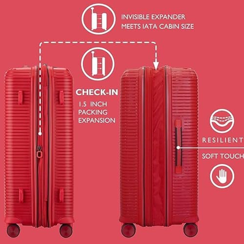 VERAGE Unbreakable Luggage Set of 3 TSA Approved Lock, Expandale Suitcase for Travel, Anti Theft Double Zipper (RED)