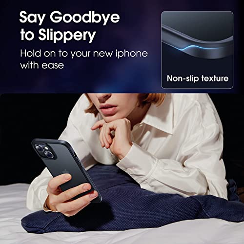 جراب CASEKOO مقاوم للصدمات لهاتف iPhone 14 Plus/15 Plus [حماية من السقوط العسكري حتى 10 أقدام] [مضاد للانزلاق ومريح في الإمساك] غطاء هاتف شفاف واقٍ رفيع ومضاد لبصمات الأصابع مقاس 6.7 بوصة، أسود غير لامع