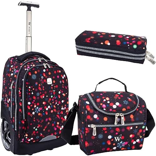 WIRES Trolley School Bag 3 PCS set All in One 2 BIG WHEEL Rolling Bag Incloude Pencil case and Lunch bag, Laptop Compartment, Anti theft Zipper (W24345)