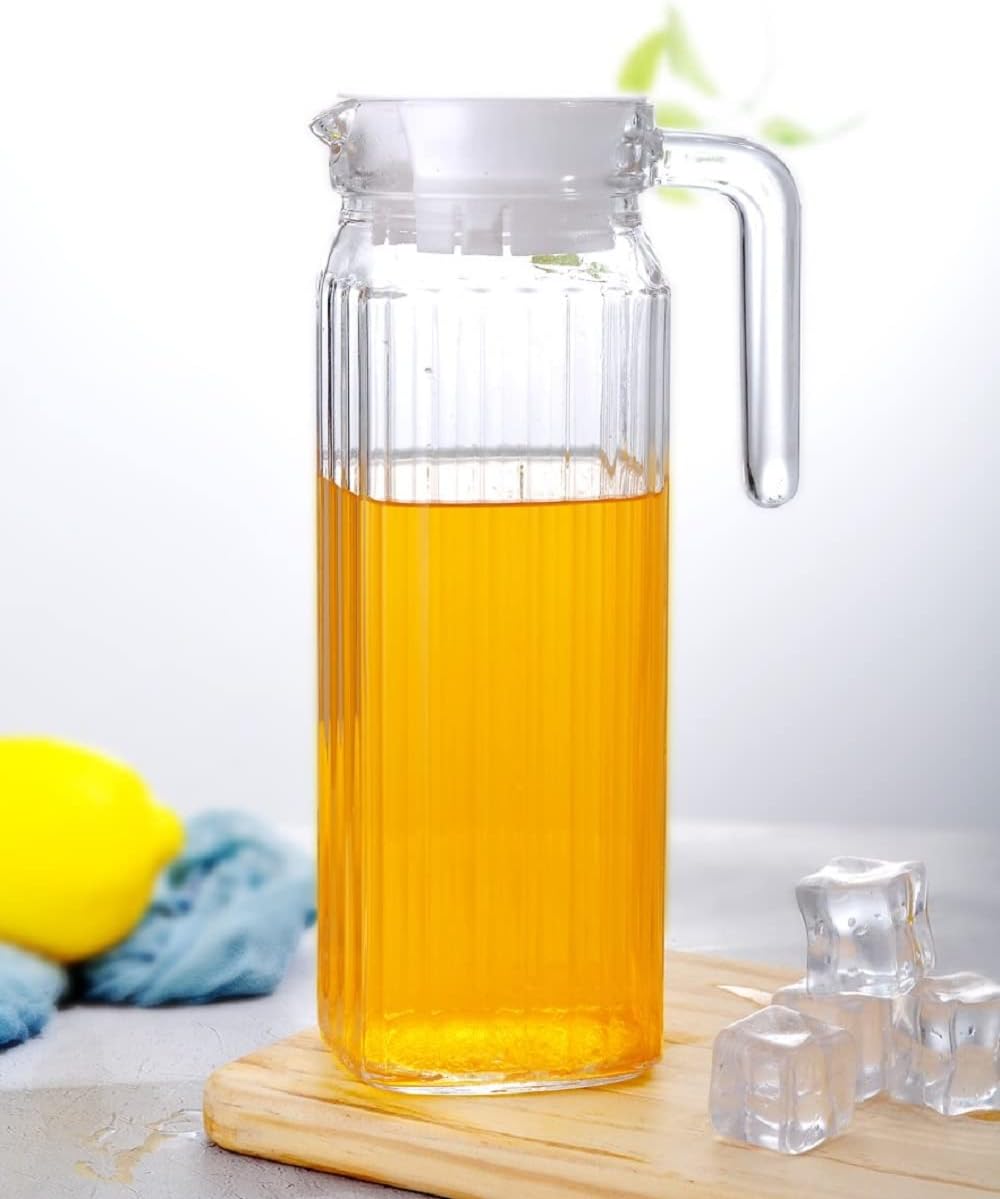 1000ml Glass Pitcher with Lid – Water Pitcher for Iced Tea, Hot & Cold Water, Iced Tea, Wine, Milk, Juice