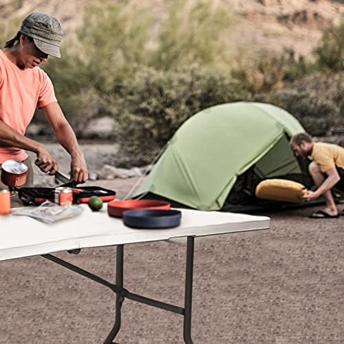 Camp Solutions Bi-Fold Plastic Folding Table, 5 FT Folding Table, Plastic Portable Tables for Dining Parties Card Picnic Camping, Granite White