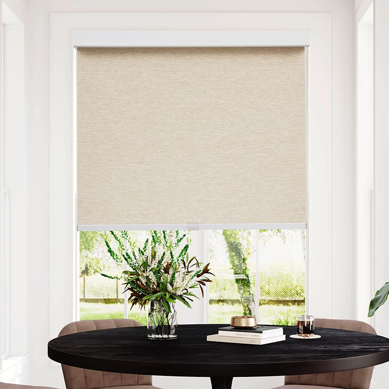 Persilux Free-Stop Cordless Window Blinds Light Filtering Roller Shades for Windows (Khaki 100CM W x 180CM H) Natural Woven UV Protection Privacy Roller Blinds for Indoor Windows, Home, Office, Patios