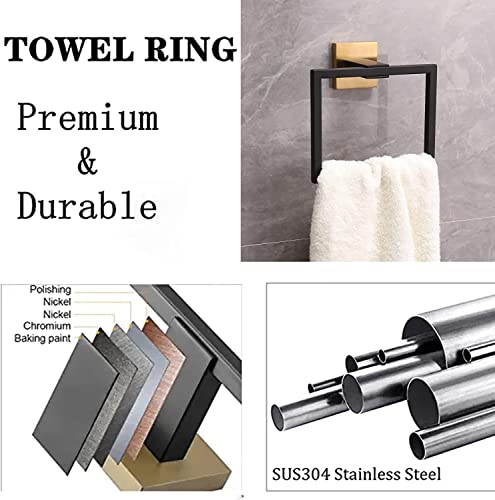 Ntipox 4 Pieces Black and Brushed Gold Bathroom Hardware Accessories Set,Stainless Steel Square 16" Hand Towel Bar Set Gold, Towel Rack Set Wall Mounted