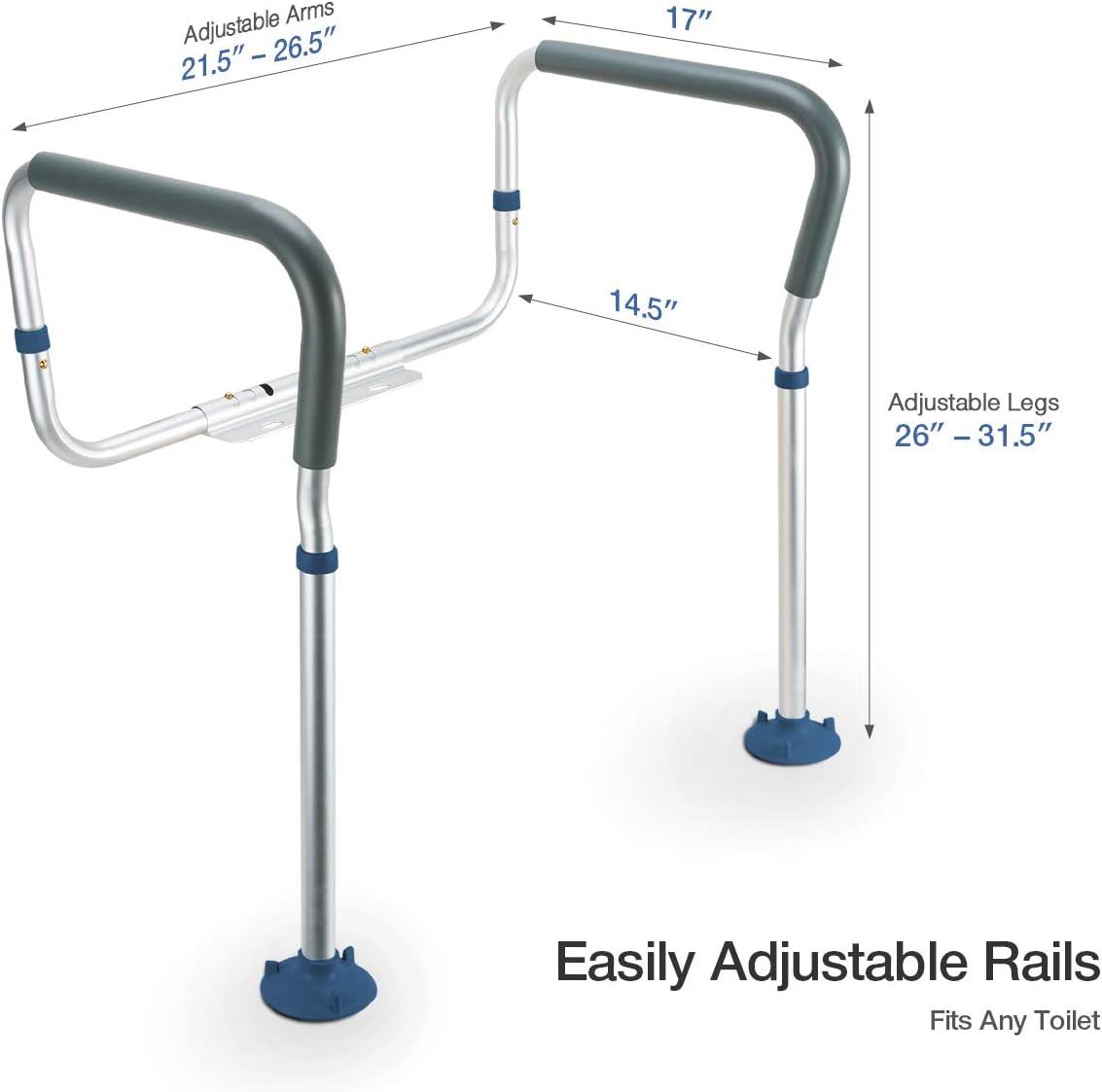GreenChief Toilet Safety Rail, Medical Bathroom Safety Frame for Elderly, Handicap and Disabled - Adjustable Handrails for Toilet Seat Toilet Handrails Helper, 2 Additional Rubber Tips