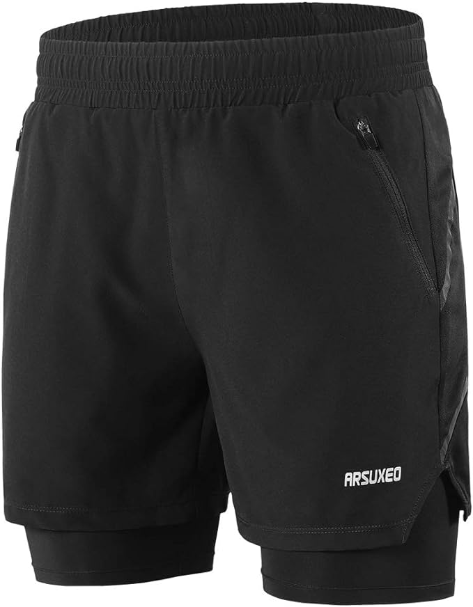 ARSUXEO Men's Quick Drying Running Shorts, Black - XL