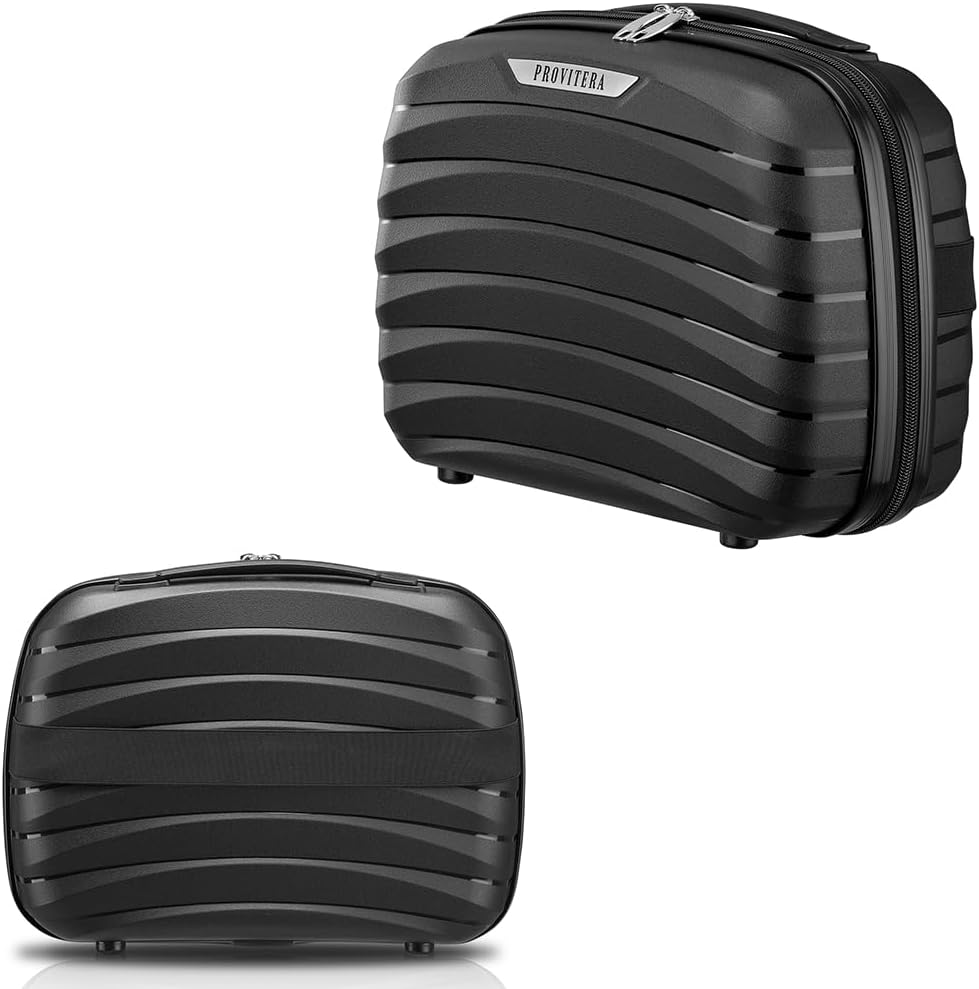 Set of 4 Hard Suitcases with Ultra Shock Resistant Polypropylene Beauty Case, Telescopic Handle Trolley and Easy Roll Wheels, Reinforced Code Lock and Modern Design, Black, 78 × 52,5 × 29,5