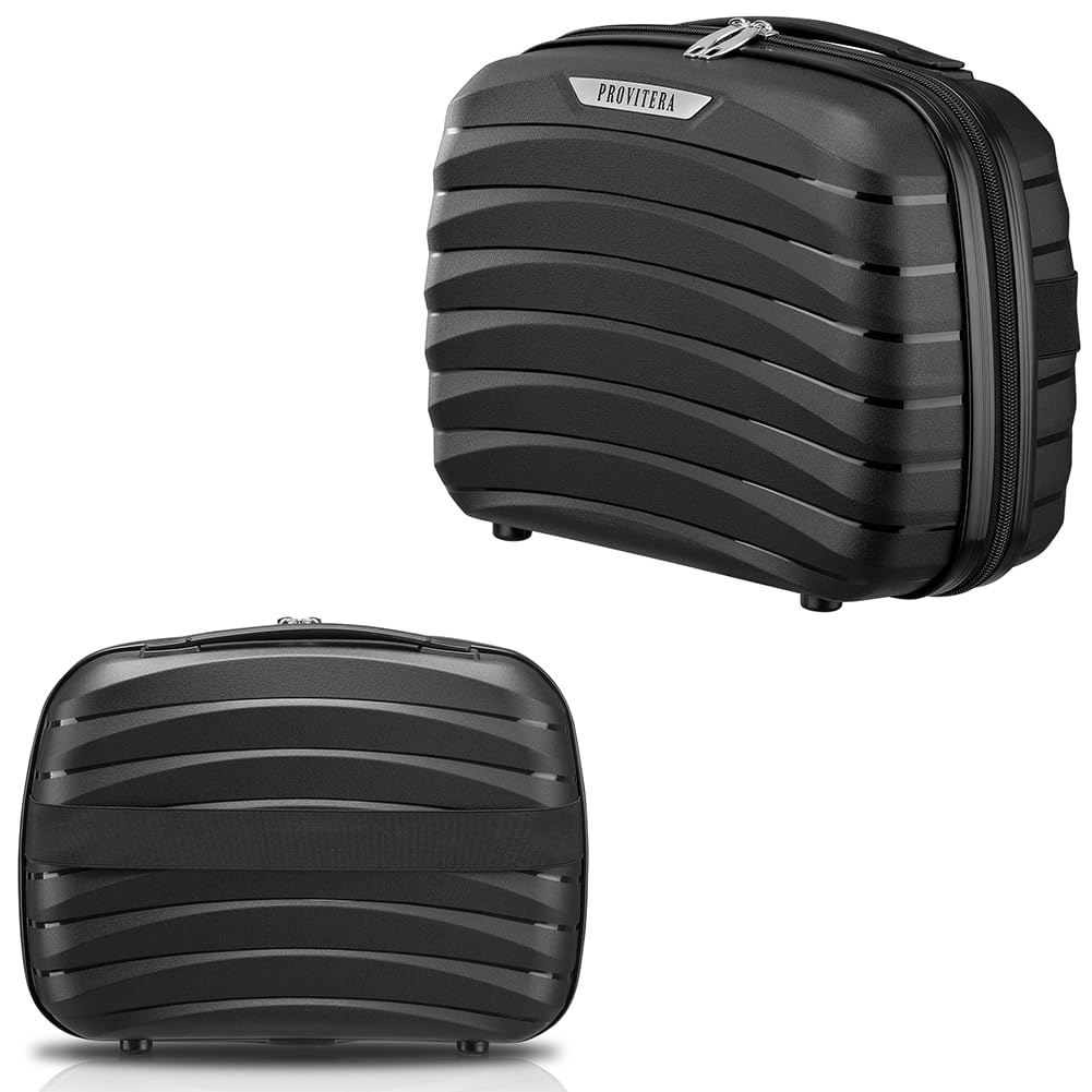 Set of 4 Hard Suitcases with Ultra Shock Resistant Polypropylene Beauty Case, Telescopic Handle Trolley and Easy Roll Wheels, Reinforced Code Lock and Modern Design, Black, 78 × 52,5 × 29,5