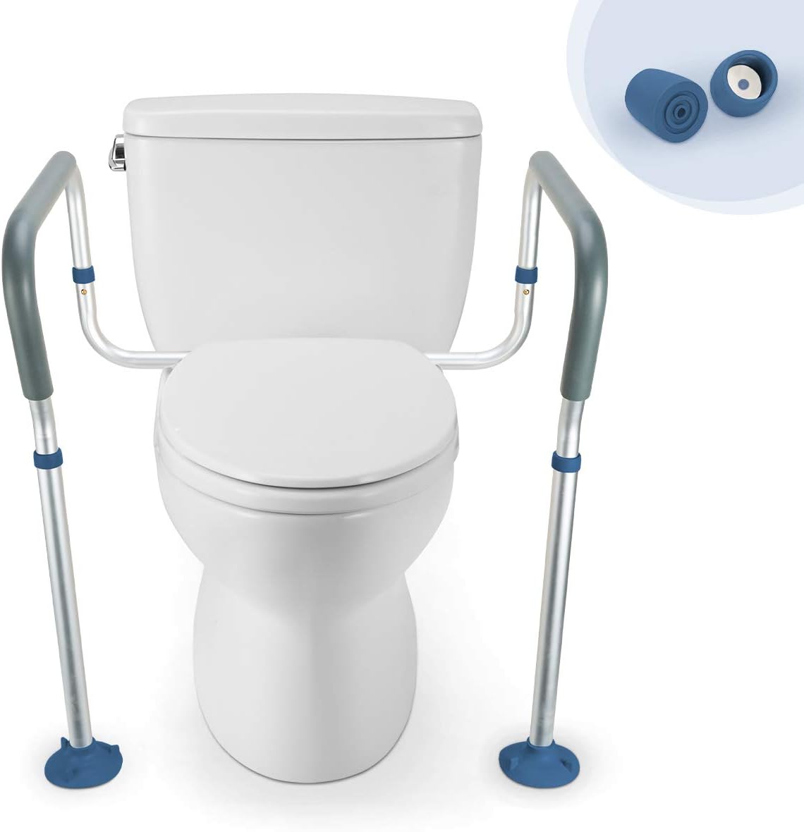 GreenChief Toilet Safety Rail, Medical Bathroom Safety Frame for Elderly, Handicap and Disabled - Adjustable Handrails for Toilet Seat Toilet Handrails Helper, 2 Additional Rubber Tips