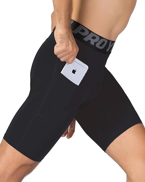 Compression Shorts Men with Pocket Spandex Sport Shorts Athletic Workout Running Performance Baselayer Underwear