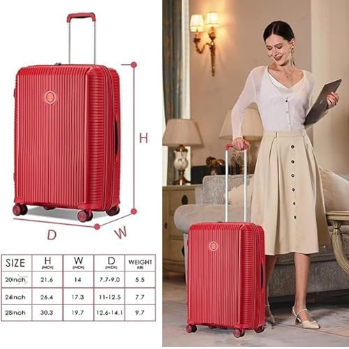 VERAGE Unbreakable Luggage Set of 3 TSA Approved Lock, Expandale Suitcase for Travel, Anti Theft Double Zipper (RED)