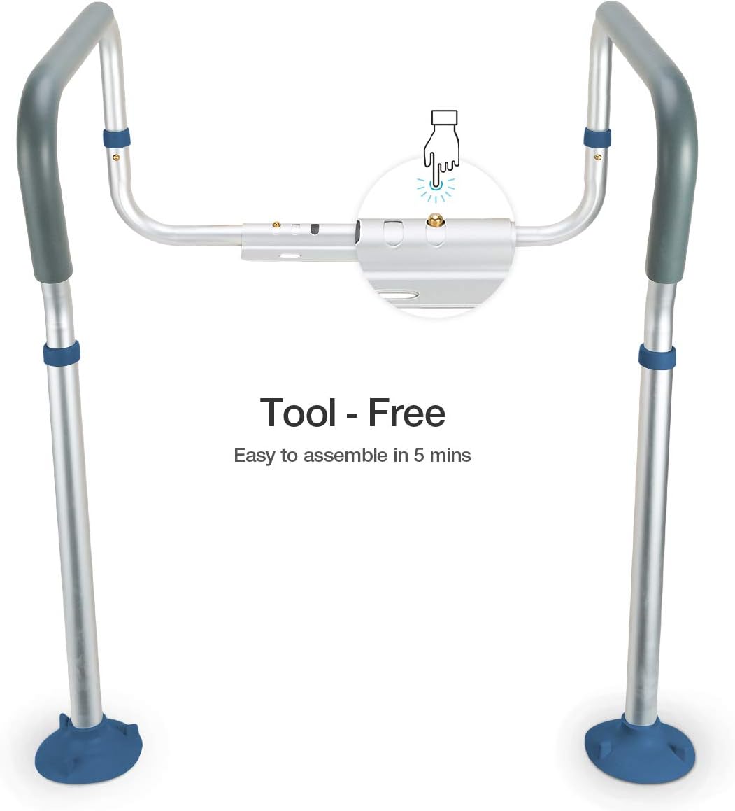 GreenChief Toilet Safety Rail, Medical Bathroom Safety Frame for Elderly, Handicap and Disabled - Adjustable Handrails for Toilet Seat Toilet Handrails Helper, 2 Additional Rubber Tips