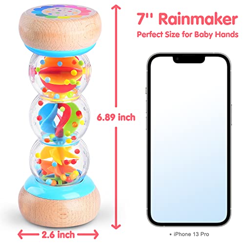 PLAY Rainmaker - 7 inch Wooden Rain Stick Montessori Toys for Babies 6-12 Months,Baby Rattle Shaker Sensory Developmental Toy,Raindrops Musical Instrument baby musical toys for 1 year old toddler kids