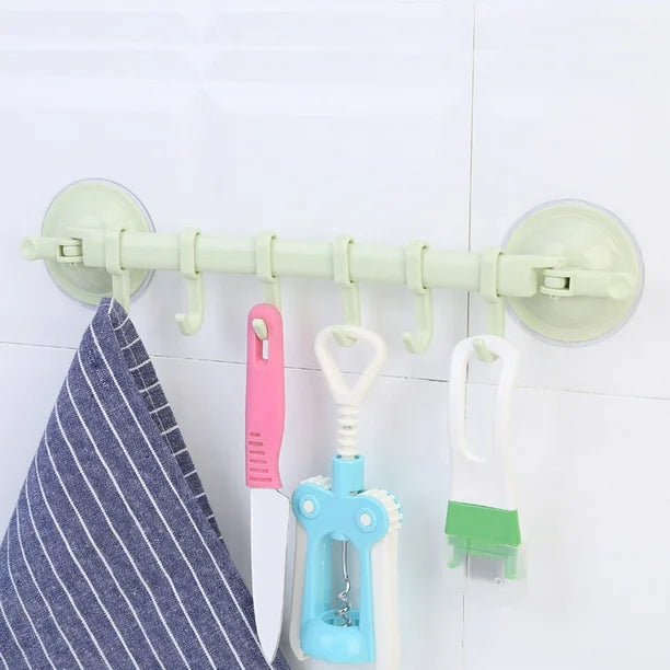 Wall Vacuum Rack Suction Cup 6 Hooks Towel Bathroom Kitchen Sucker Green