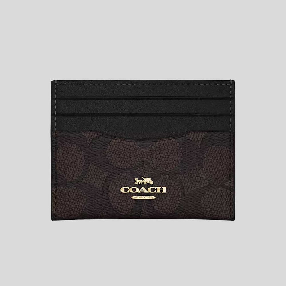 COACH Slim Id Card Case In Signature Canvas DARK BROWN COLOR
