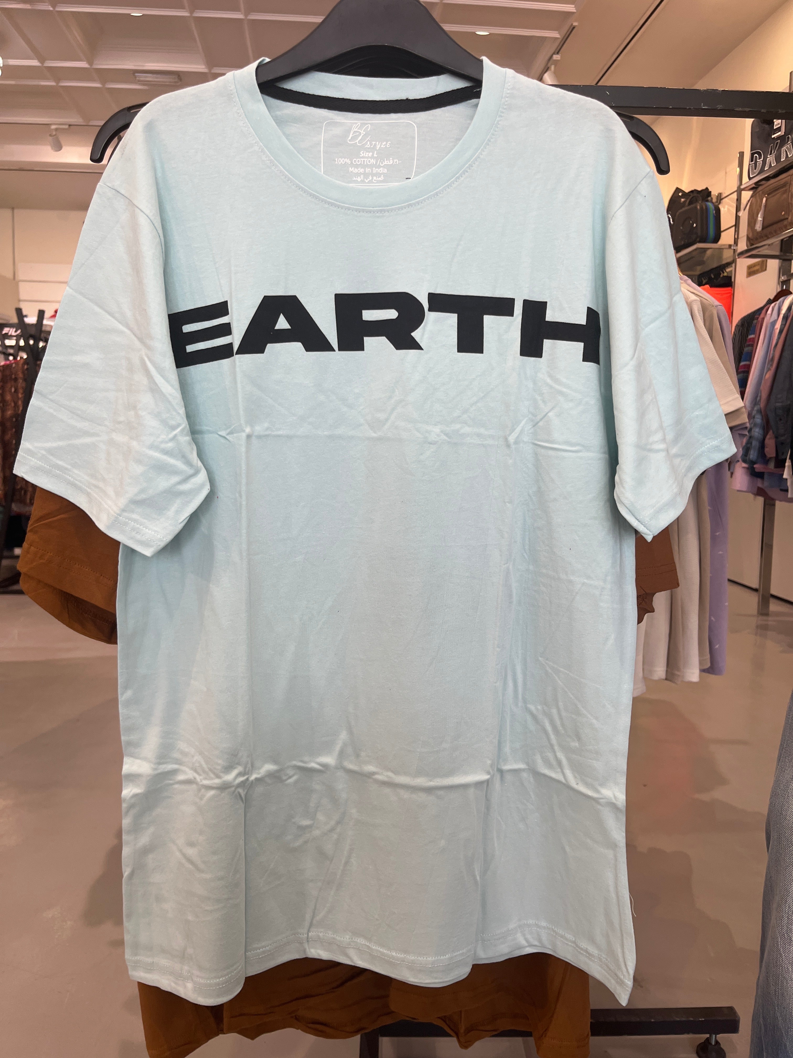 BS Style Men's light blue "EARTH" Graphic Printed T-Shirt