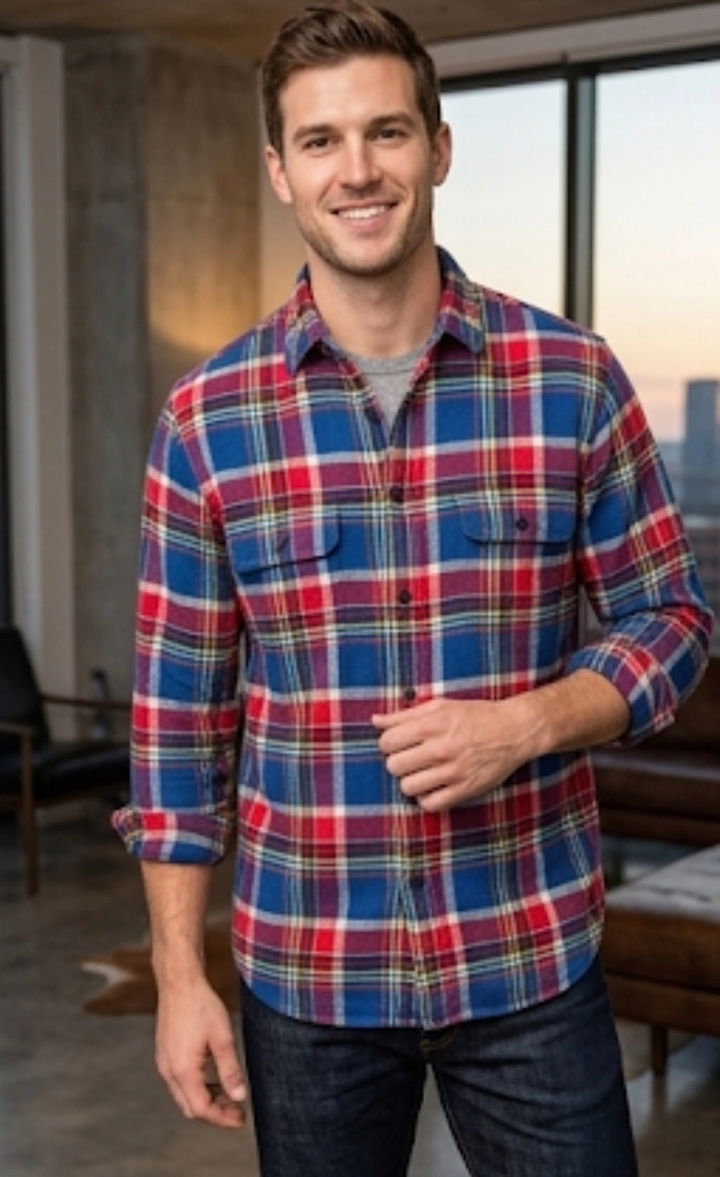 RALPH LAUREN BLUE AND RED MULTI COLORED SHIRT FOR MEN