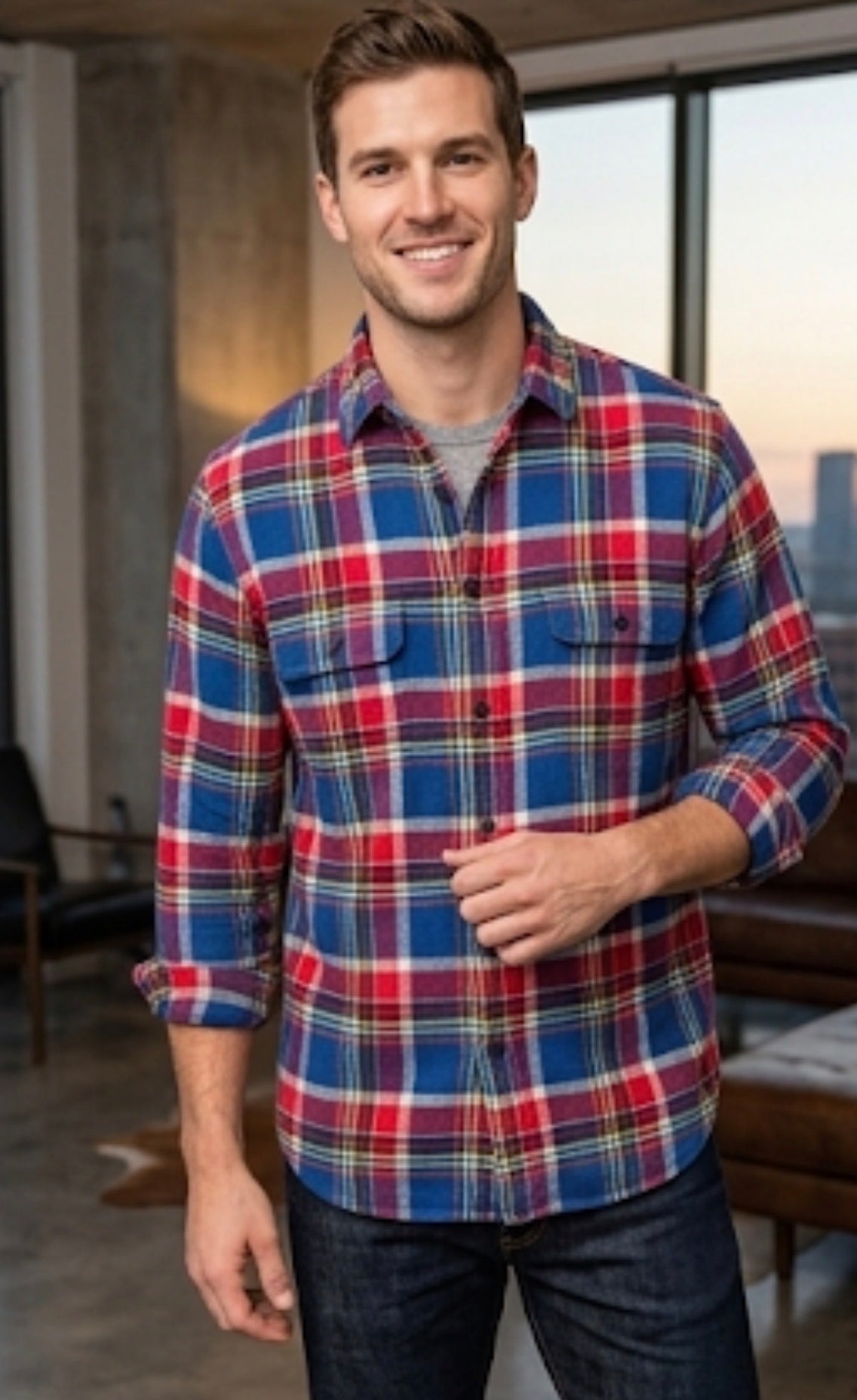RALPH LAUREN BLUE AND RED MULTI COLORED SHIRT FOR MEN