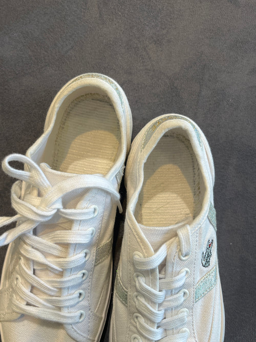 Lacoste Women's White Canvas Sneakers with Metallic Stripe Accents