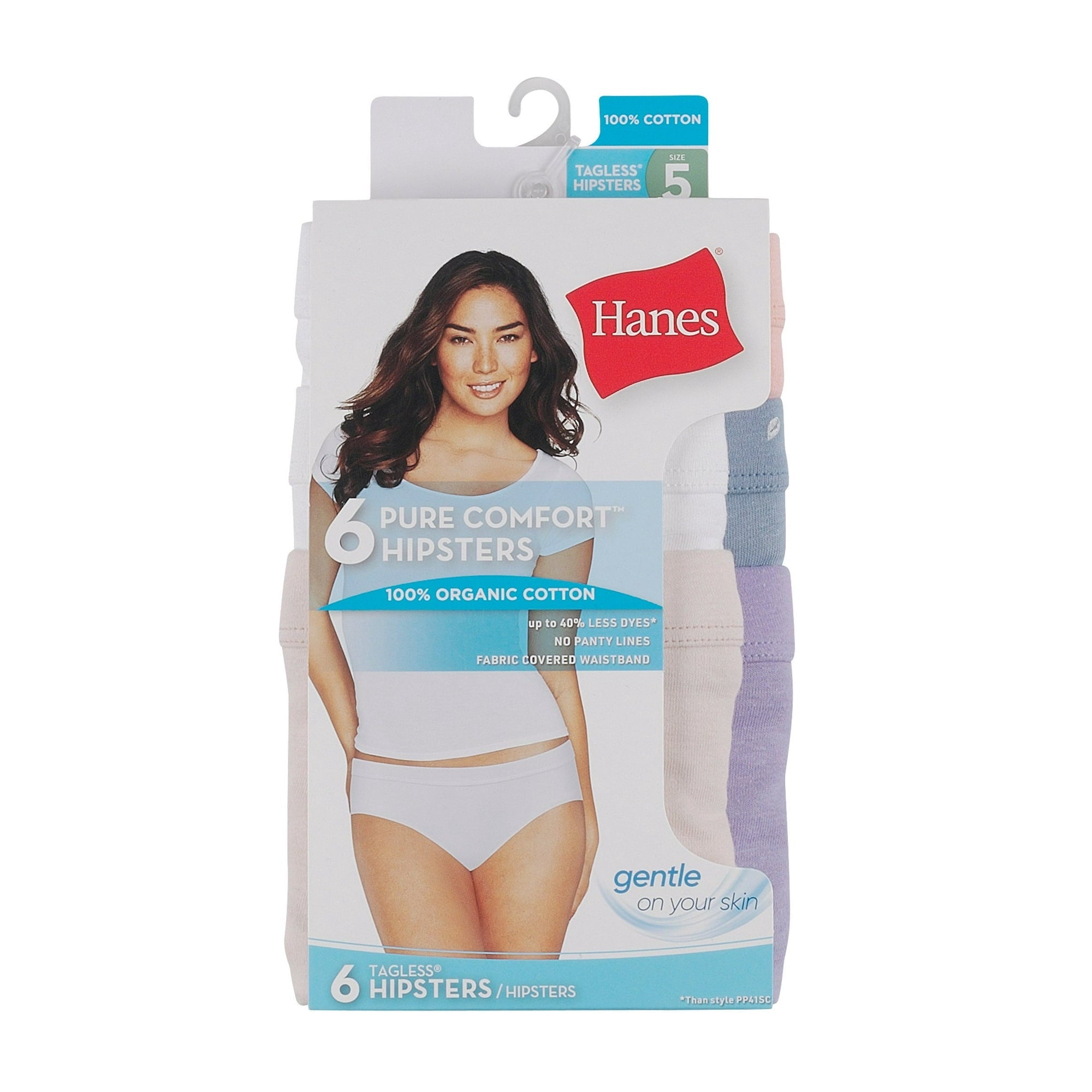 SIZE: M - Hanes ComfortSoft Women's Hipster Underwear Pack, Organic Cotton Panties, Assorted Colors, 6-Pack