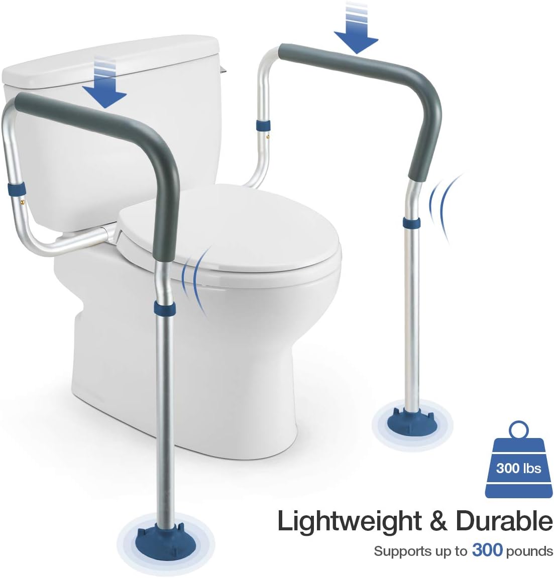 GreenChief Toilet Safety Rail, Medical Bathroom Safety Frame for Elderly, Handicap and Disabled - Adjustable Handrails for Toilet Seat Toilet Handrails Helper, 2 Additional Rubber Tips