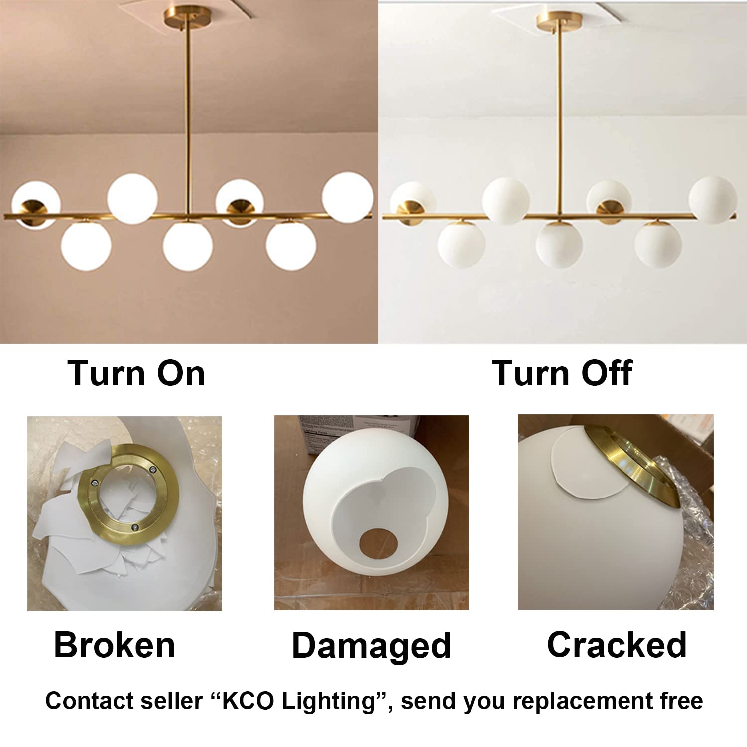 KCO Lighting Modern Brass Linear Chandelier Pendant Light, Gold and White