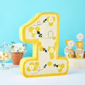 Blue Panda Number 1 Pinata for First Bee Day Party Decorations, Bumblebee, Honeycomb, Honey, and Sunflower Designs, Easy to Fill and Hang (Small, Yellow, 10.8x16.5x3 in)