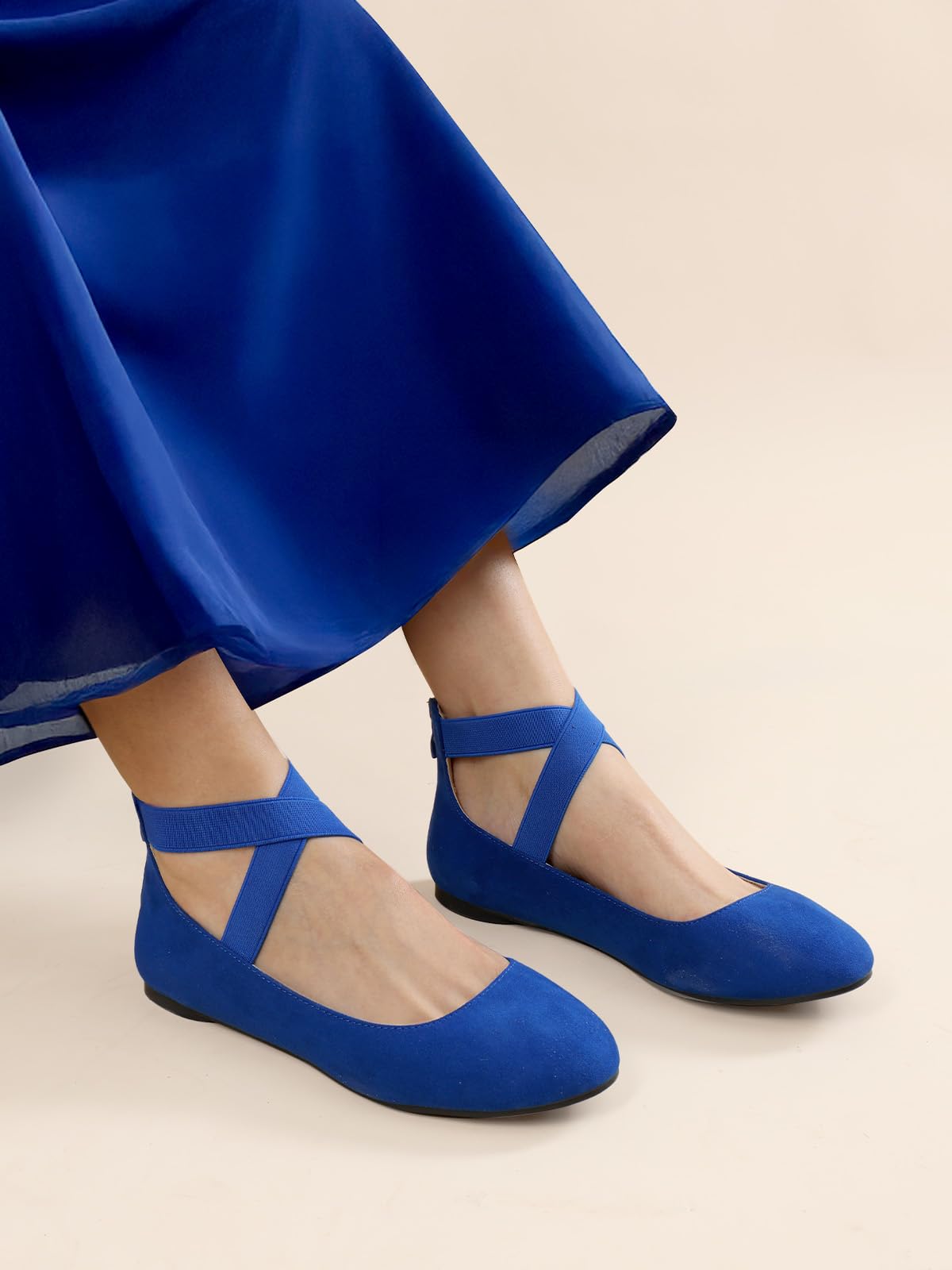 DREAM PAIRS Womens Ballerina Flat Fashion Elastic Ankle Straps Cross Strap Round Toe Comfy Ballet Pumps Dolly Shoes