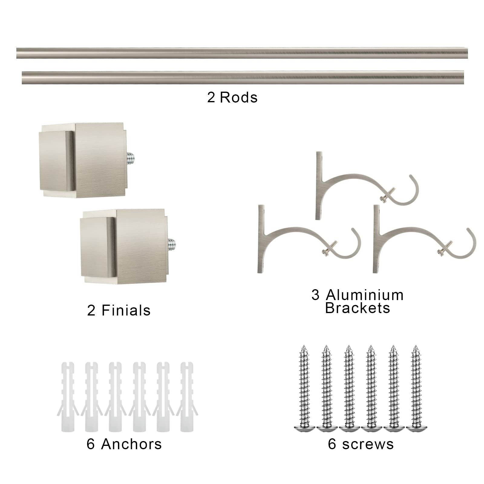Curtain Rod Telescoping Single Drapery Rod 91.44 - 182.88 cm, Matte Nickel