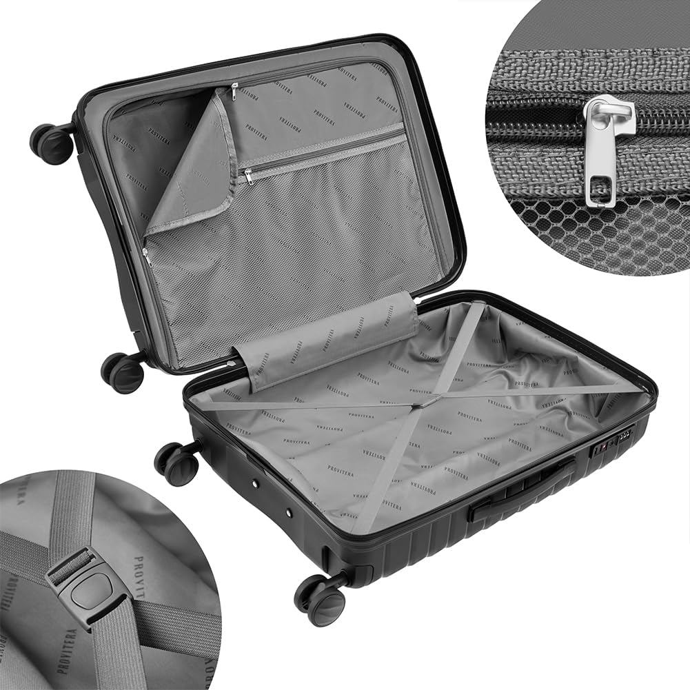 Set of 4 Hard Suitcases with Ultra Shock Resistant Polypropylene Beauty Case, Telescopic Handle Trolley and Easy Roll Wheels, Reinforced Code Lock and Modern Design, Black, 78 × 52,5 × 29,5