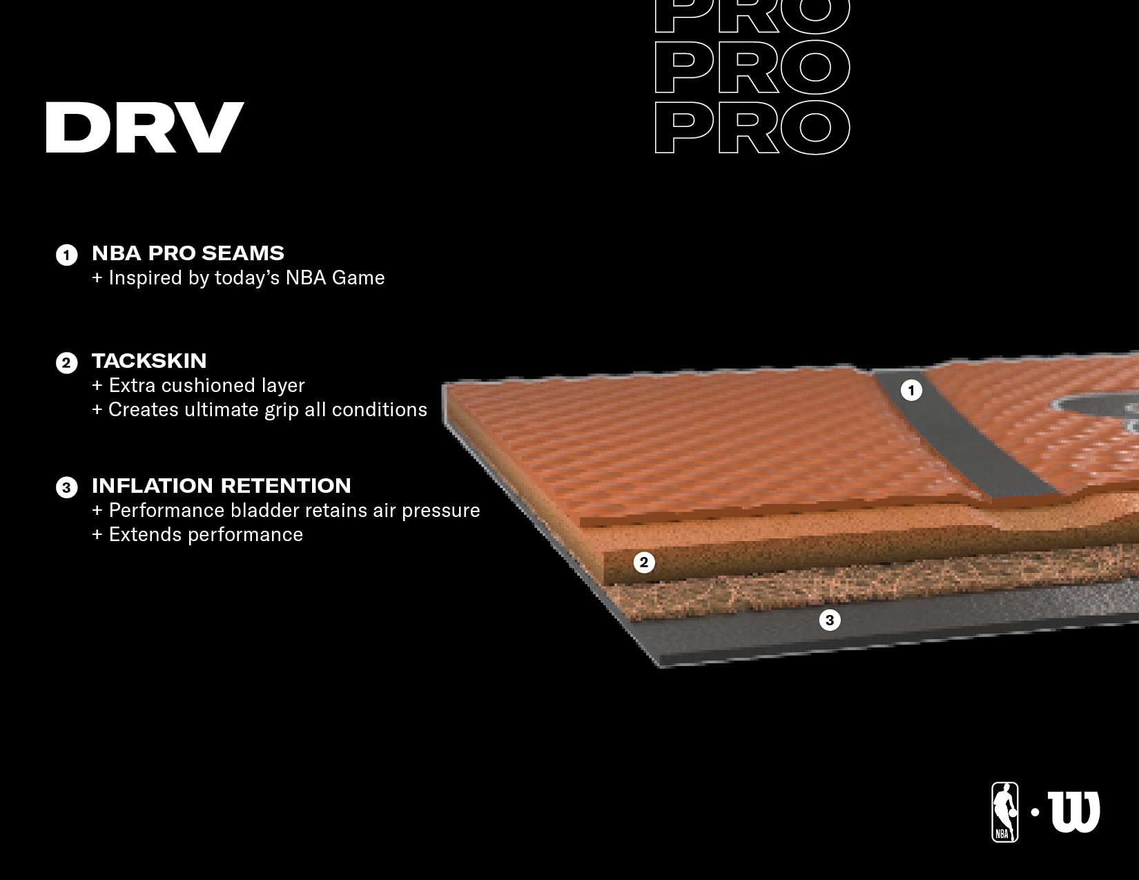كرة سلة ويلسون NBA DRV Series - DRV Pro، بنية، مقاس 7 - 29.5 بوصة