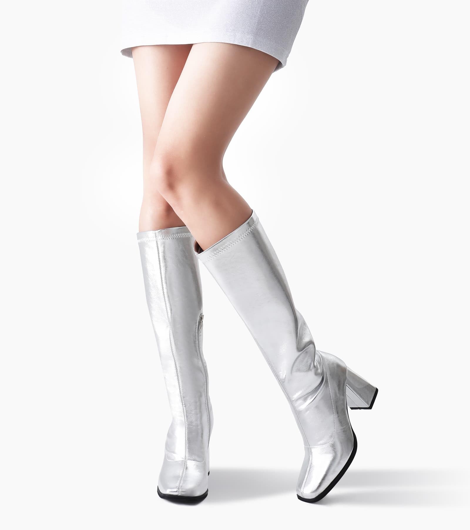 SIZE: 41 - PODAIK GoGo Boots for Women Knee High Boots Chunky Block Heels Costume Party Cosplay Dress Shoes