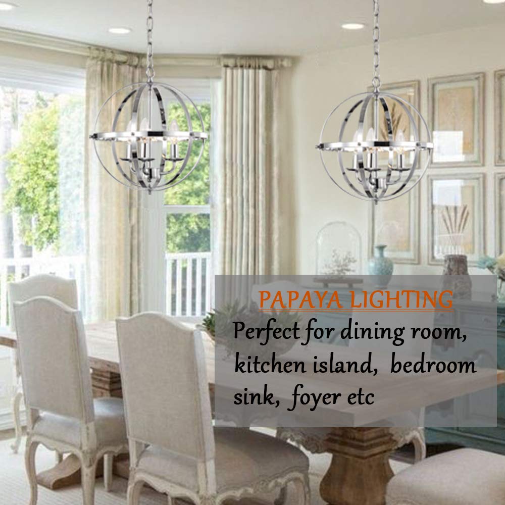 Chrome Chandelier Lighting Industrial Globe Chandeliers 3 Light Metal Ceiling Light Fixture 17176