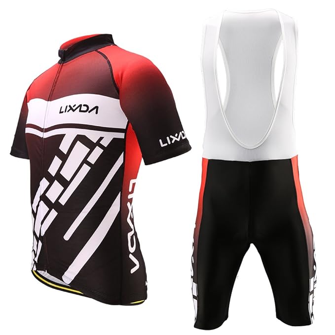 Lixada Men's Cycling Clothes Set Quick Dry Short SleeveJersey Shirt Tops 3D Cushion Padded Riding Bib Shorts Tights Pants