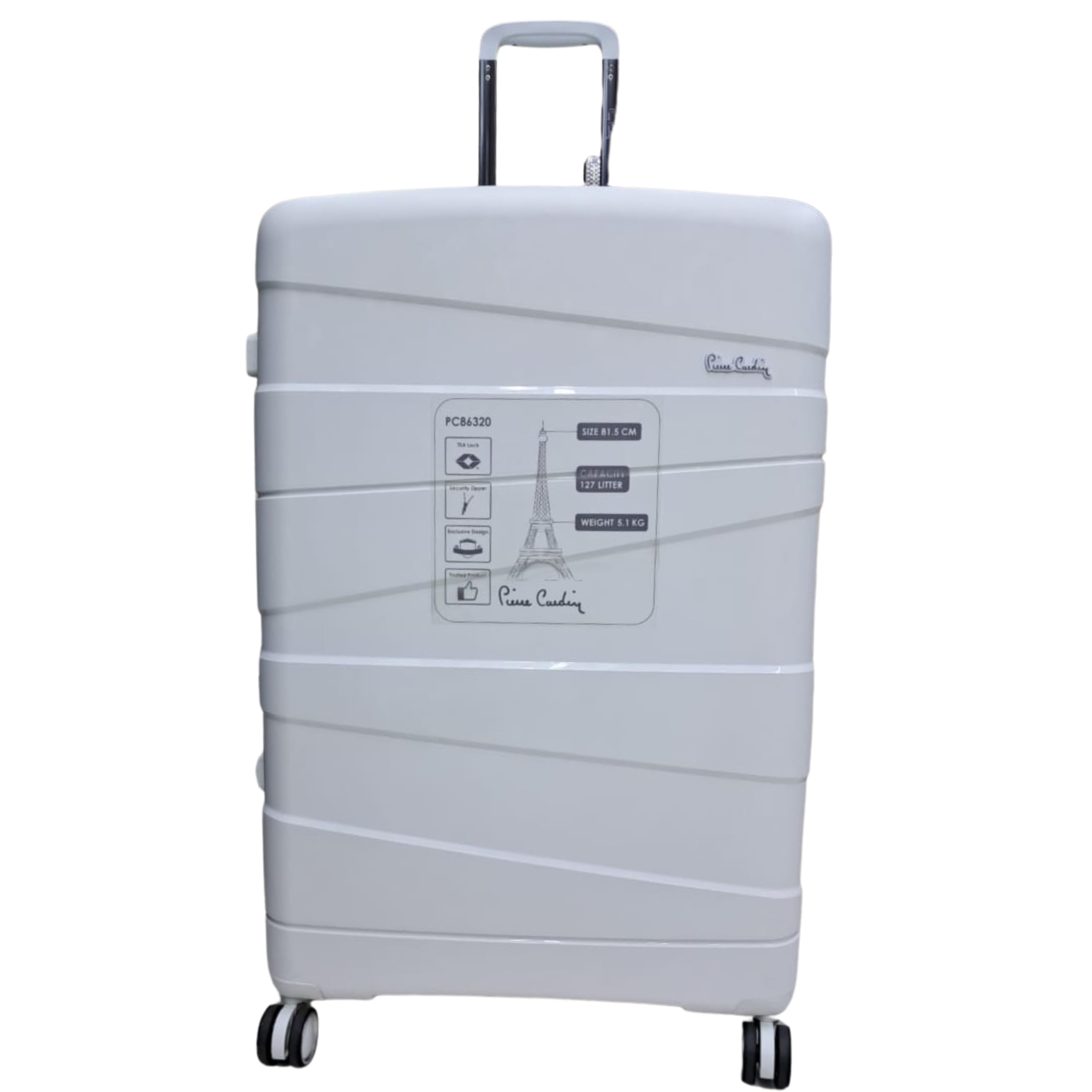 Pierre Cardin Zurich Hardshell Luggage Set – TSA Lock, Anti-Theft Double Zipper, White, Set of 3