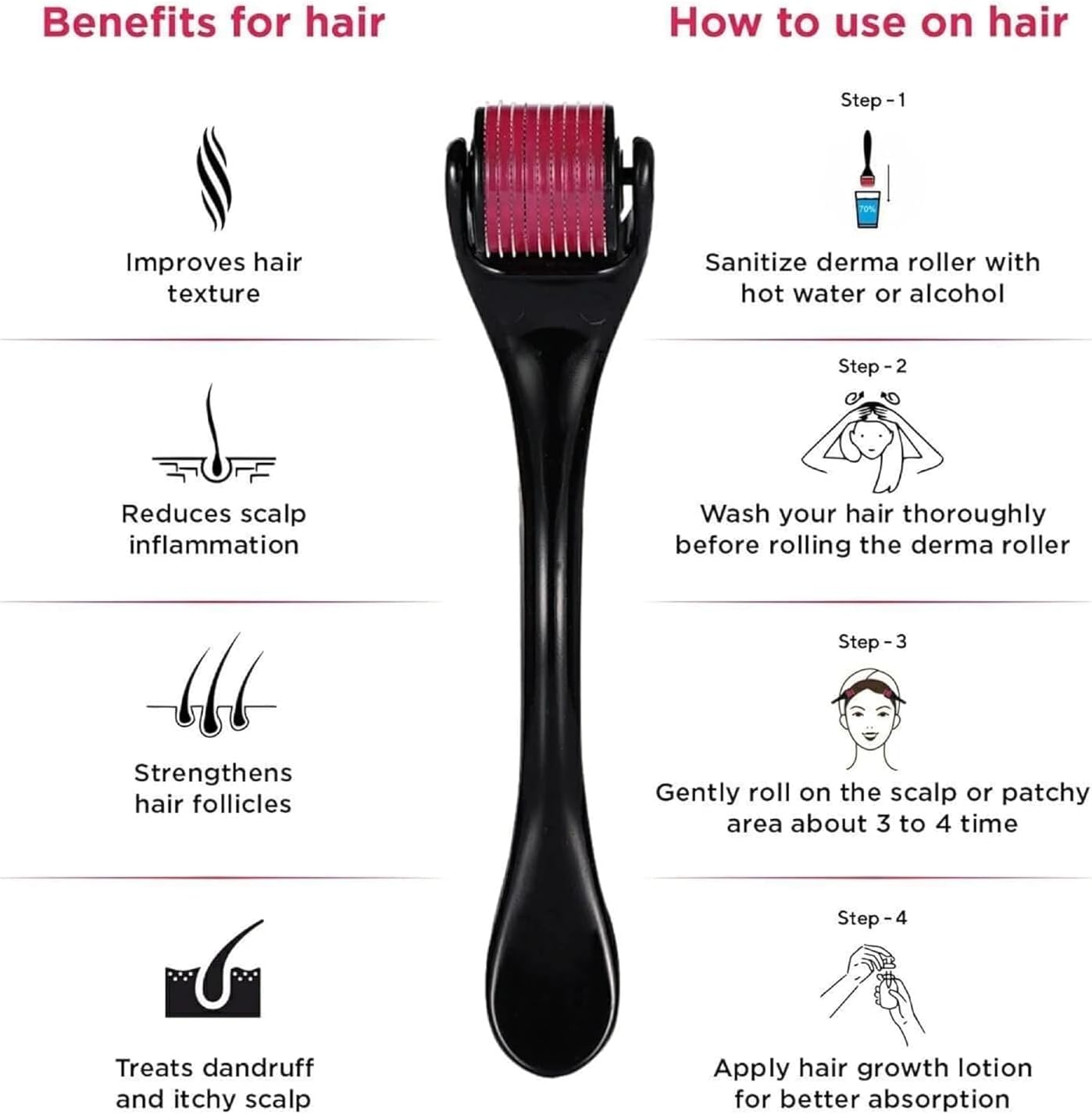 Derma Roller 0.5mm with 540 Titanium Needles : Skin Rejuvenation, Hair Growth, and Cellulite Reduction - Pain-Free Treatment for Thicker, Elastic Skin and Fuller Hair (Pack of 1)