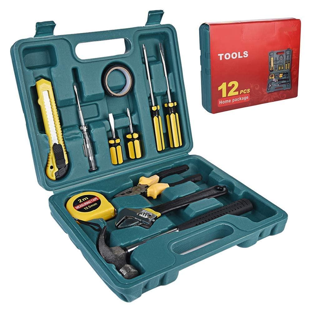 12 in 1 Home Tool Kit Set, Electrical Repair Tool Storage Kit Set for Emergency Uses, Screwdriver, Hammer, Measuring Tape, Wrenches, Cutter and Pliers All Kit Set & Accessories