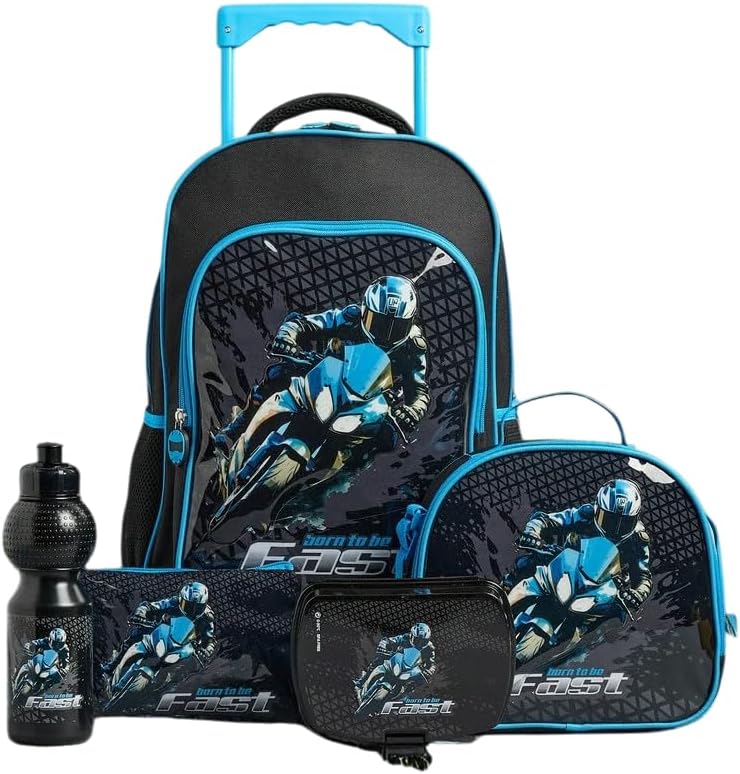 Trolley Backpack Set (5 Pcs) – 16" Racing Motorbike School Bag