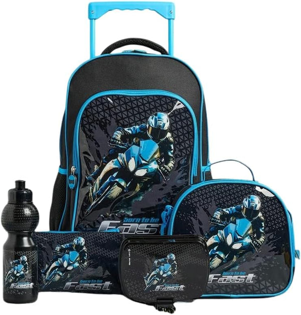 Trolley Backpack Set (5 Pcs) – 16" Racing Motorbike School Bag