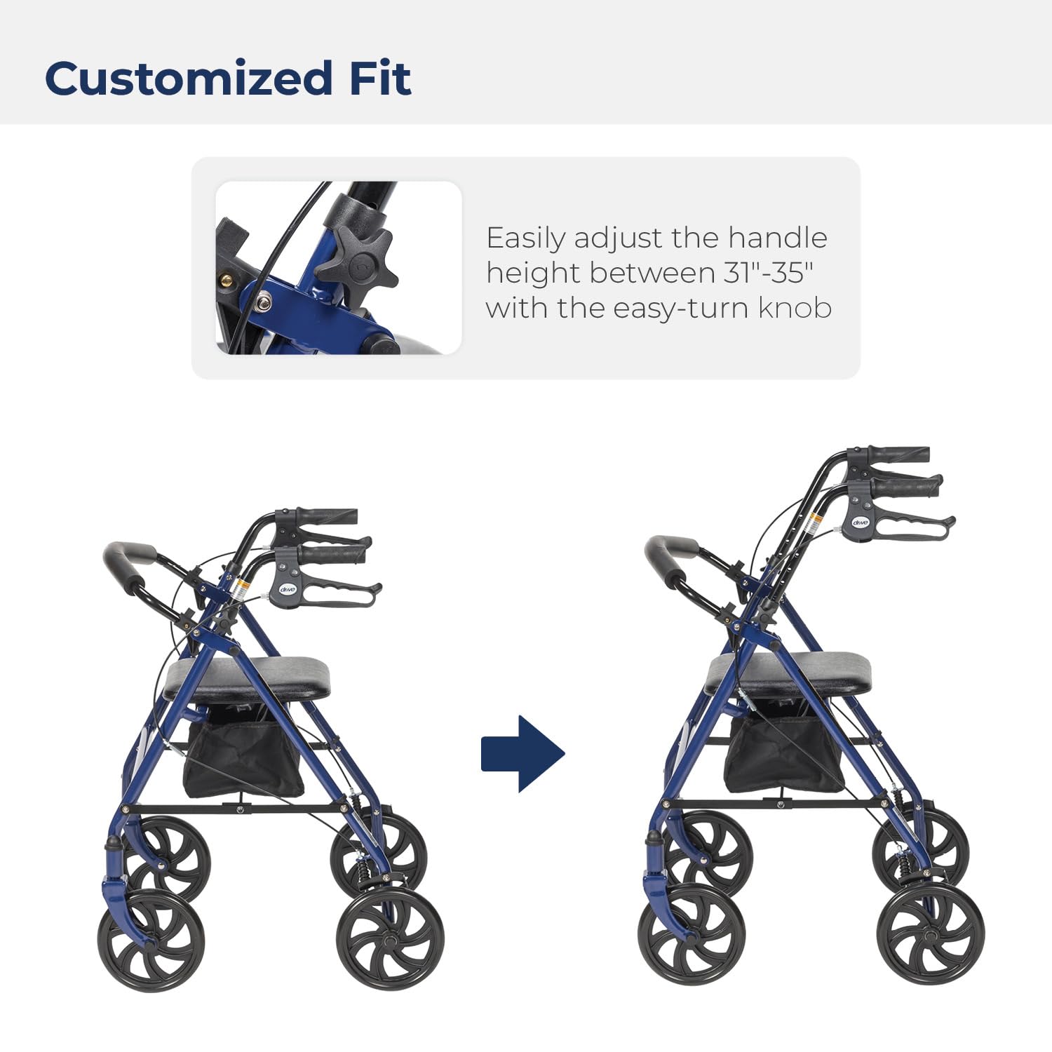 Drive Medical Wheel Rollator Walker With Seat, Steel Rolling Walker, Blue-2