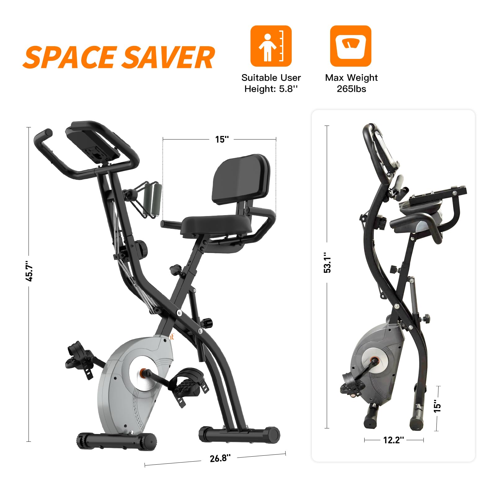 ATIVAFIT Folding Exercise Bike 8 Levels Resistance F-Bike with Heart Rate Sensor + Phone Holder