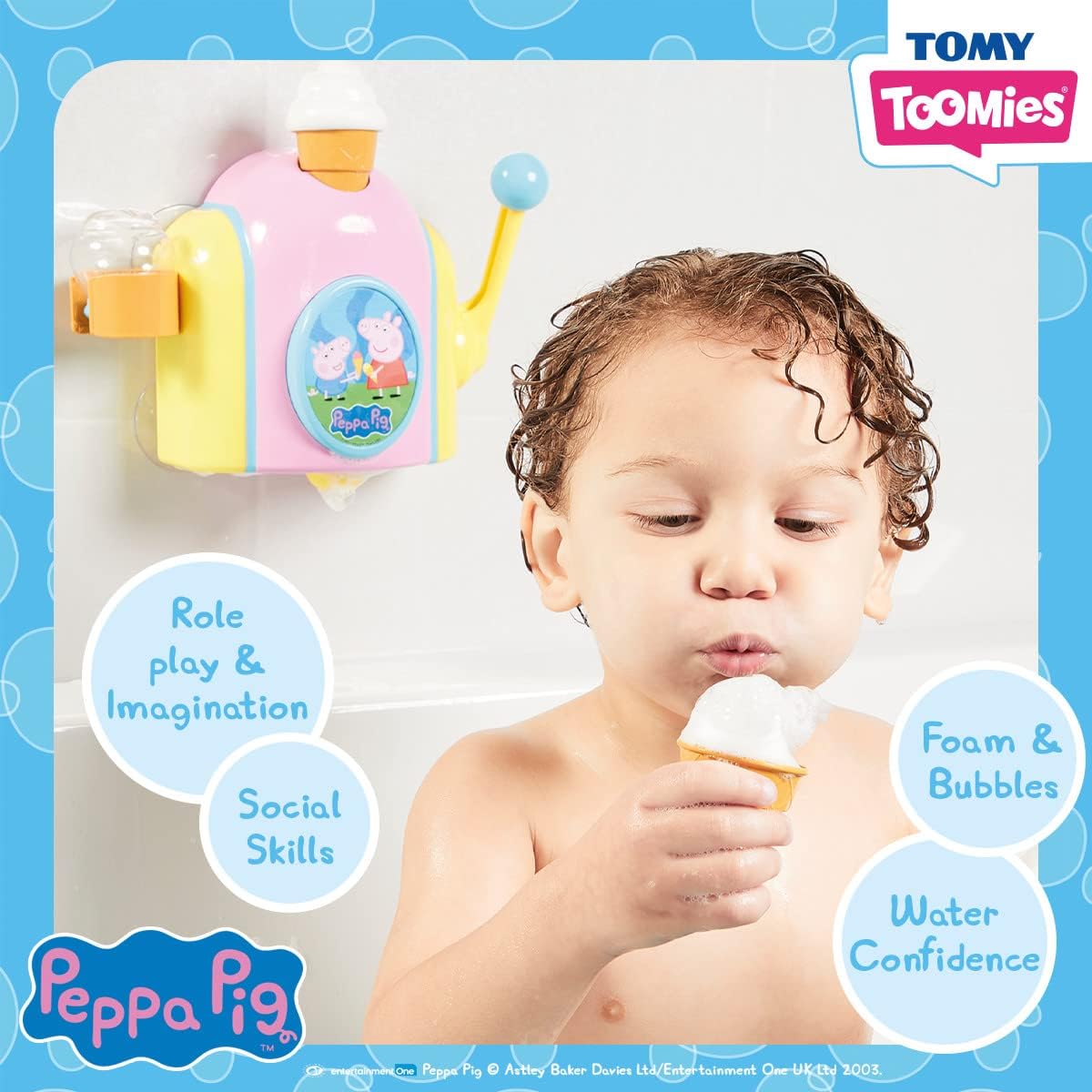 Toomies TOMY Peppa Pig Bubble Ice Cream Maker, Baby Bath Toy, Ice Cream Themed Bubble Making Toy, Kids Water Play Suitable For 18 Months, 2, 3 & 4 Year Old Boys & Girls
