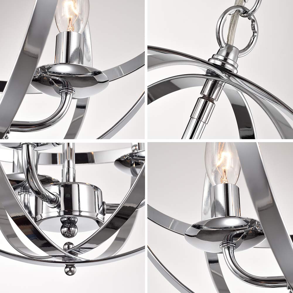 Chrome Chandelier Lighting Industrial Globe Chandeliers 3 Light Metal Ceiling Light Fixture 17176