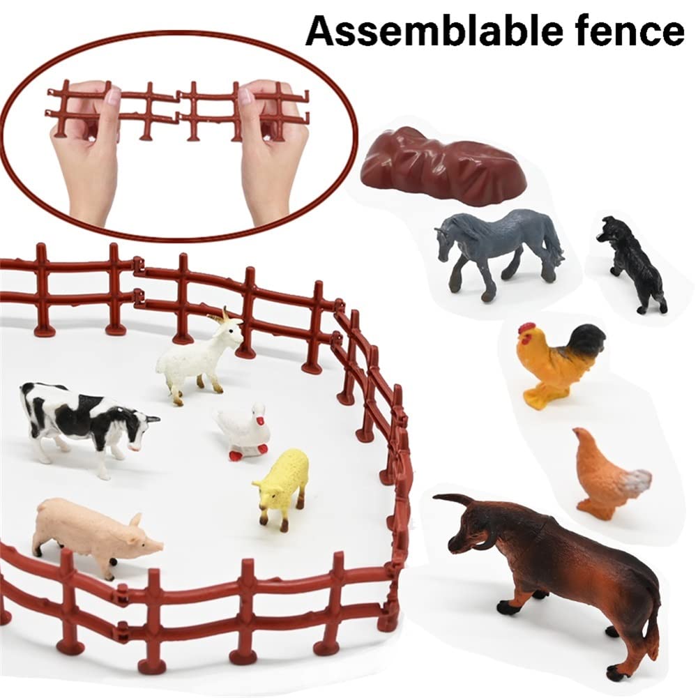 Buyger Mini Barn Farm Toys Playset, Plastic Animals Figurines and Fence Farm Playset, Farm Figures Farmer Vehicle Toy Truck with Trailer for 3-12 Years Old Kids Boys Girls Toddlers