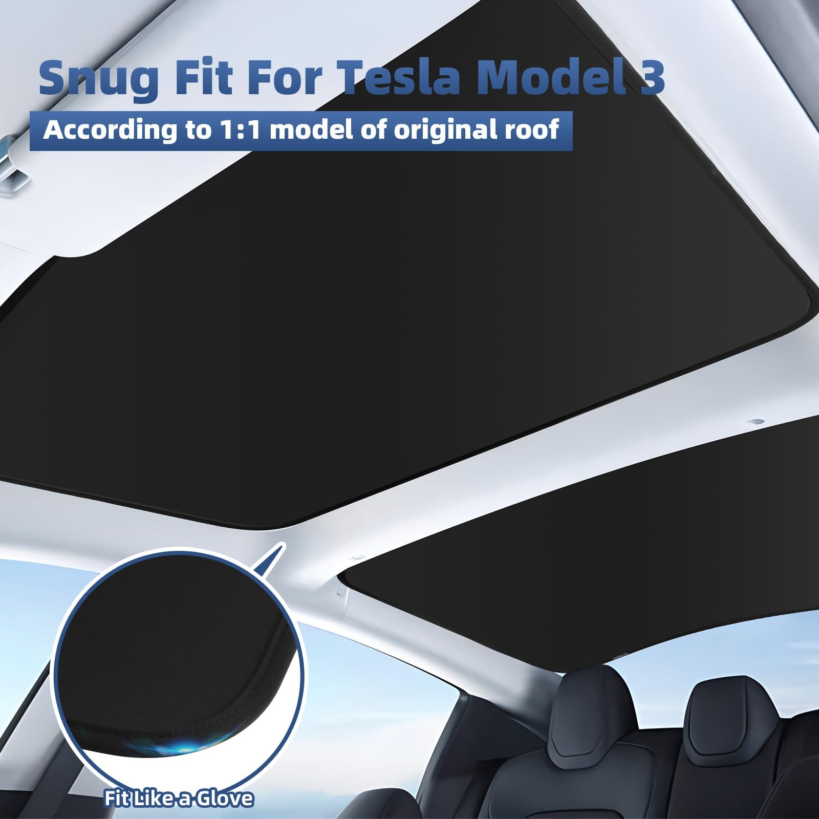 TSLDRV 2024 Newest Sunshade Roof for Tesla Model 3 2023-2021 No-Sag Design Roof Sun Shade for Tesla Model 3 Accessories 2023-2021 Black