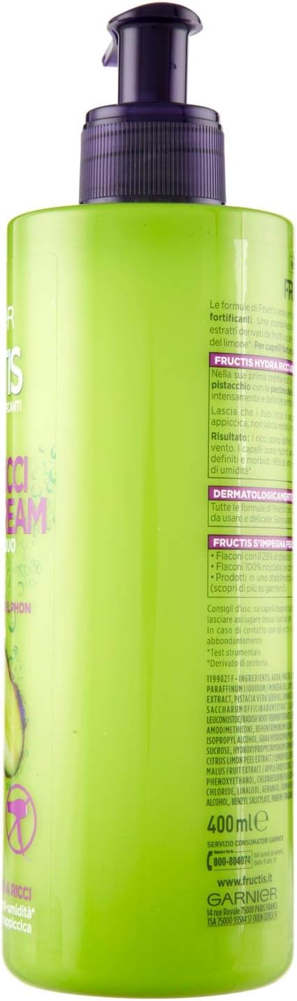 Garnier Fructis Hydra Ricci Air-dry Cream, leave-in hair care for wavy to curly hair, formula enriched with pistachio oil, 400 ml