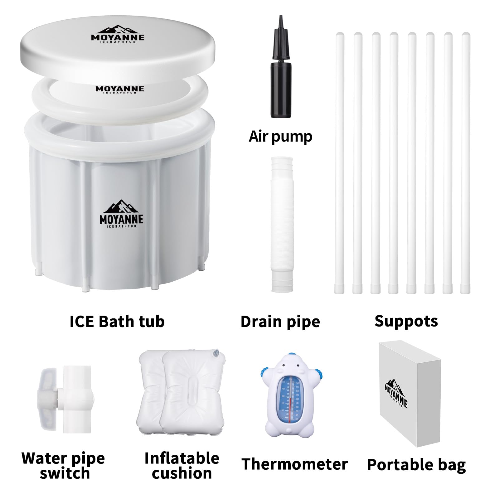 Moyanne Large Size ice bath cold plunge tub for athletes pod portable,Multiple Layered Portable Ice Pod for Recovery and Cold Water Therapy, Cold Plunge Tub for Outdoor, ice baths at home (white)