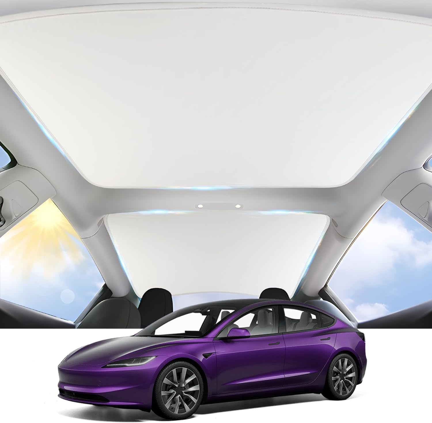 GOGOBAO 2024 Newest Sunshade Roof for Tesla Model 3 2024 No-Sag Design Roof Sun Shade for Tesla Model 3 Accessories 2024 (White)
