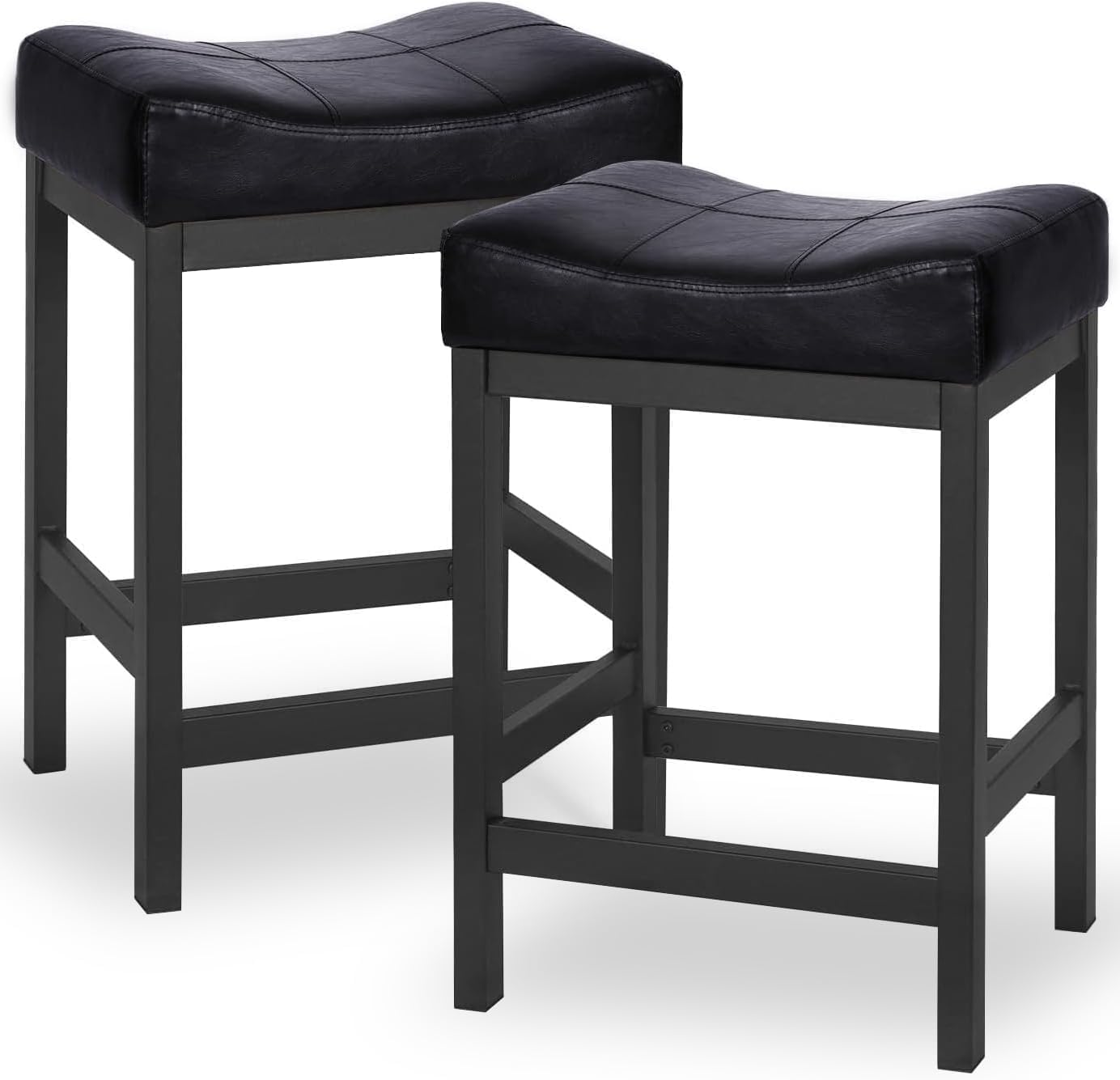 KATDANS Bar Stools Set of 2, 60 cm Counter Height Saddle Bar Stools, Black
