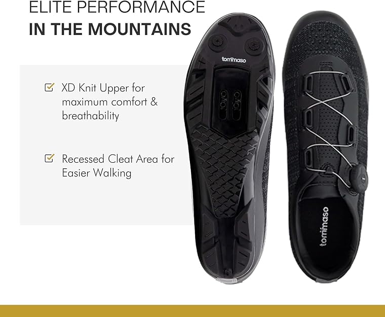 مقاس 47 - حذاء Tommaso Montagna Elite Knit للرجال لركوب الدراجات الجبلية مع رباط سريع متوافق مع أحذية SPD، أسود